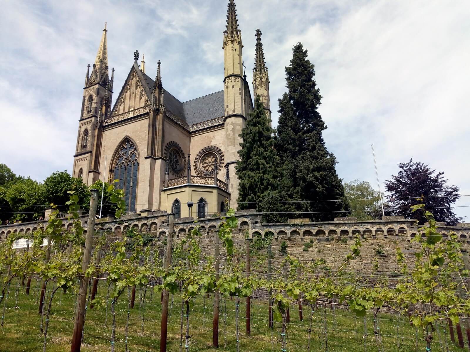 Die Remagener Apollinaris-Kirche mit modernem Weinbau - Lupe Reisen